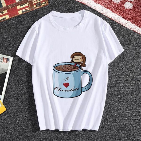 

female coffee girl summer mens men casual personality harajuku thin section white clothes, White;black