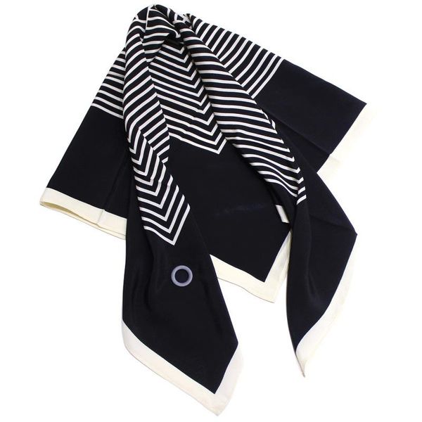 

scarves fall winter black white striped square neck scarf 100%pure silk shawl fashion women perforated 90cm ladies gift, Blue;gray