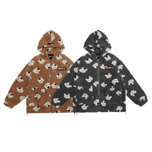 

2021 winter korean men's sweater cartoon fleece cardigan zipper long sleeve hooded sweater, Black