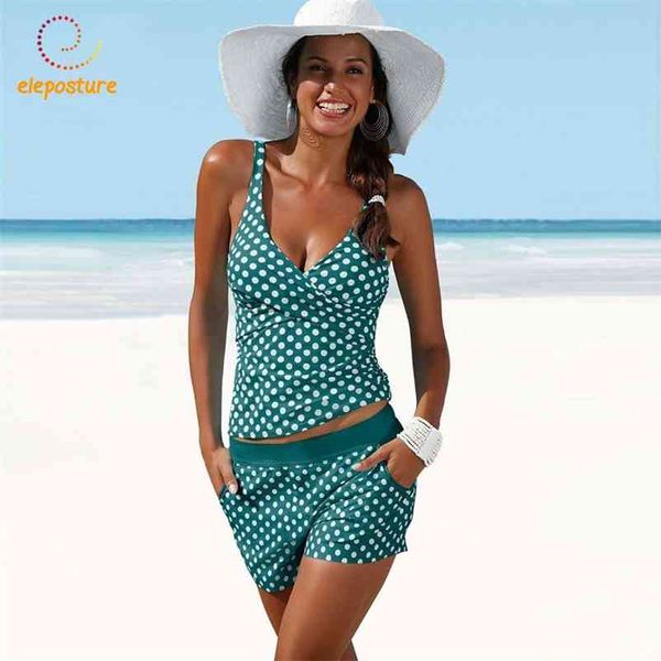 Plus Size Swimwear Mulheres Tankini Swimsuits Cintura De Banho De Banho De Polka Dot Swimsuit Vintage Retro Bikini Set Beachwear 210521