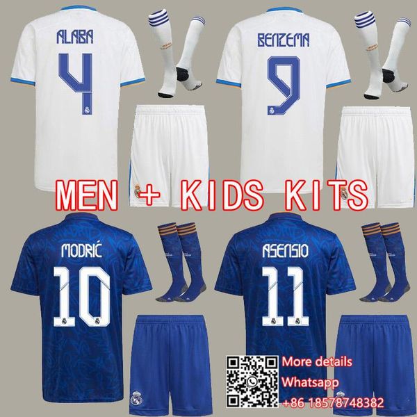 

men's t-shirts 21-22 men kids kits marcelo 2021 boys shirt jovic benzema 2022 real madrides modric child home away hazard valverde unif, White;black