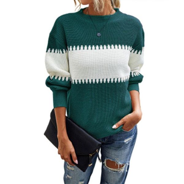 

women's sweaters casual loose round neck striped sweater women winter clothes vintage plus size knit long sleeve pullovers knitwear y2k, White;black