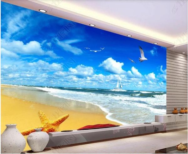 

wallpapers 3d wallpaper custom po mural blue sky and white clouds seaside scenery living room decoration for walls in rolls