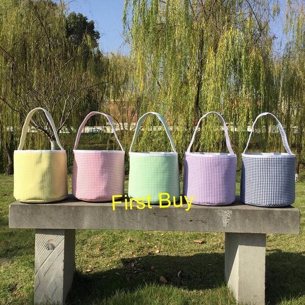 

gift wrap 15pcs/lot wholesale 5 styles plaid easter basket egg bags for children storage bucket