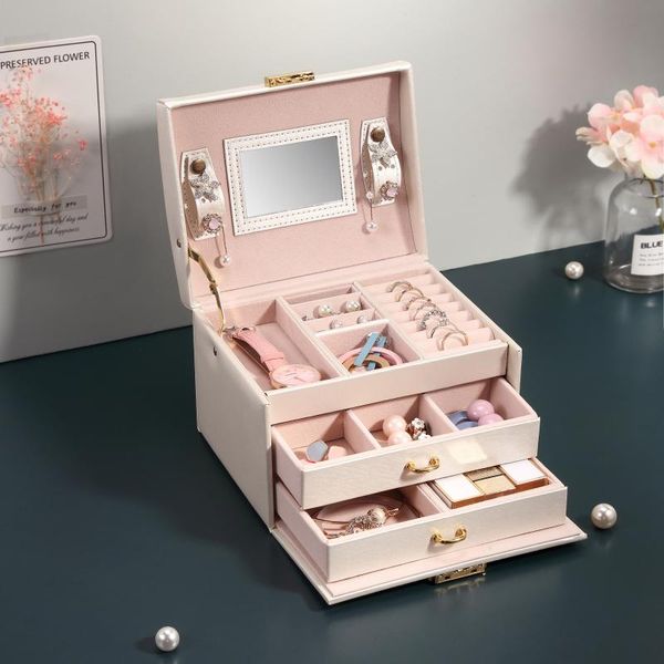 

storage bags jewelry portable multilayer box cosmetic pu leather