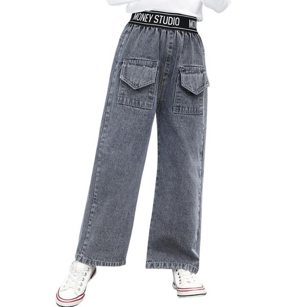 

jeans for girl letter child pockets kid's casual style children's clothes 6 8 10 12 14, Blue