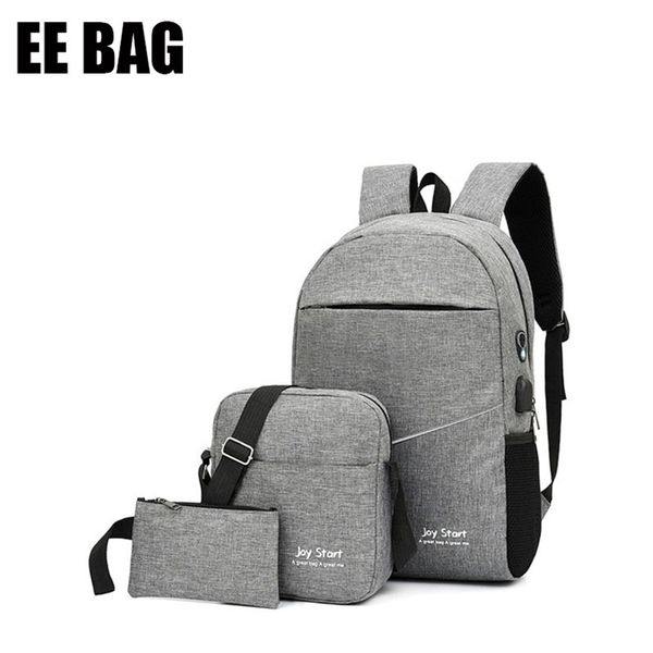 

3-piece backpack usb charging casual fashion men's bag multifunctional backpack men's backpack luminous reflective school bags 211