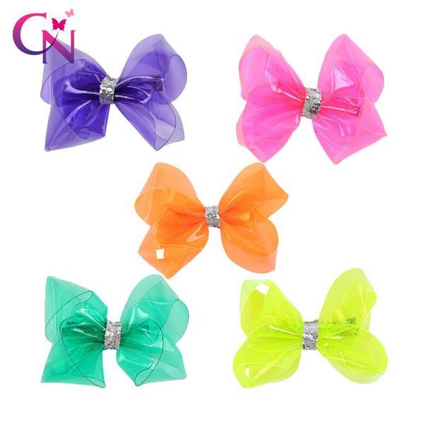 

hair accessories cn 4" waterproof jelly bows with clips for girls glitter transparent pool swim solid hairpins kids, Slivery;white