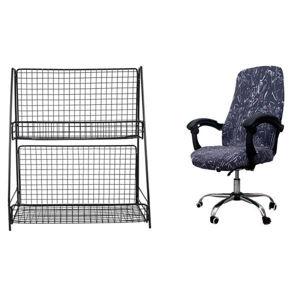 

home double layers rack metal shelf-black & rotating computer chair cover elastic anti-dirty removable covers