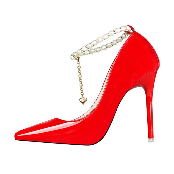 

fashion elegant women's shoes thin heel high heel shallow mouth pointed pearl diamond one line single shoes, Black