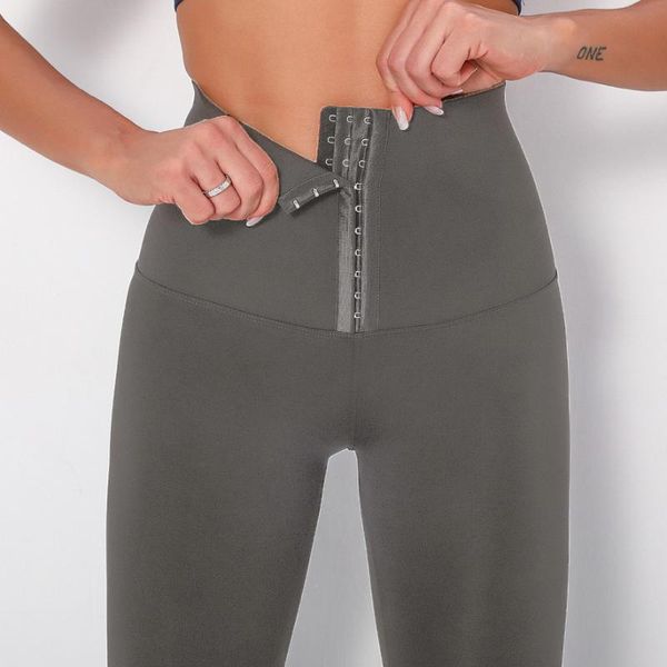 

yoga outfit abdomen shaping high waist pants leggings trousers 's sports fitness running button women buttocks solid color