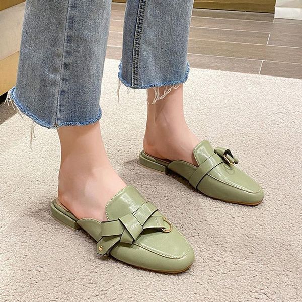 

butterfly-knot metal slip-on round toe slides flat ladies slippers fashion summer casual backless sandals women mules shoes1, Black
