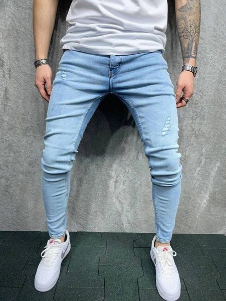

men ripped skinny jeans m55c#, Blue