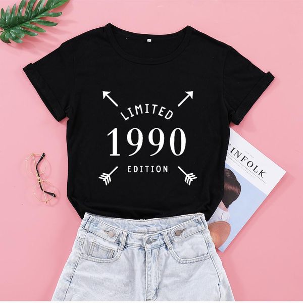 

limited 1990 edition fashion womens t shirts korean letter cotton plus size clothing o neck short sleeve girl tee, White