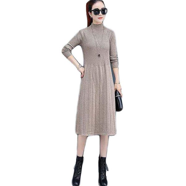 

casual dresses knitted dress women korean slim 2021 autumn winter fashion stripe long sleeve knee-length sweater feminina cx1279, Black;gray
