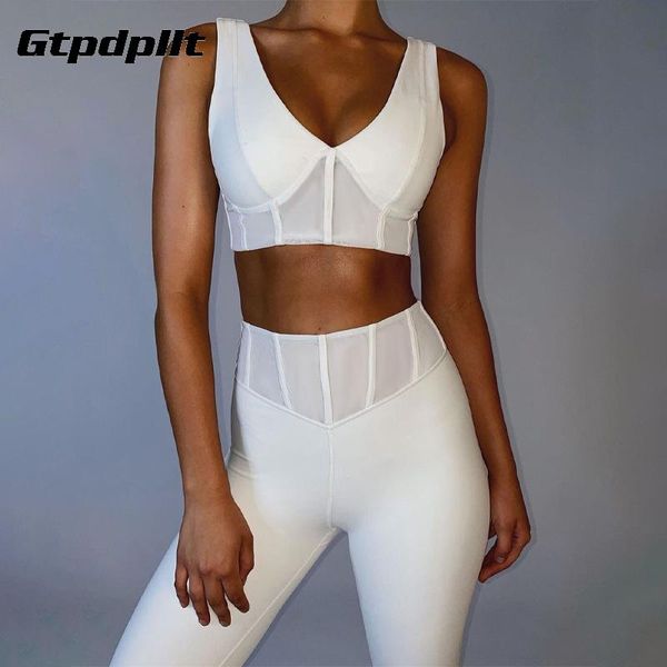 

women's two piece pants gtpdpllt set women o neck crop and biker summer autumn 2021 casual sport white black suit joggers
