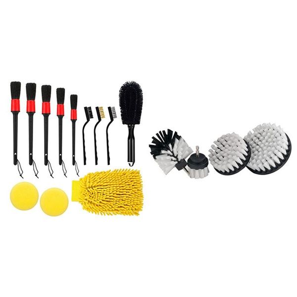 

4-piece drill brush cleaning tool with 12pcs car wire premium detail tire sponge