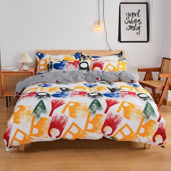 

colorful letter alphabet plaid bed cover set kid duvet child sheets and pillowcases comforter bedding 61079 sets