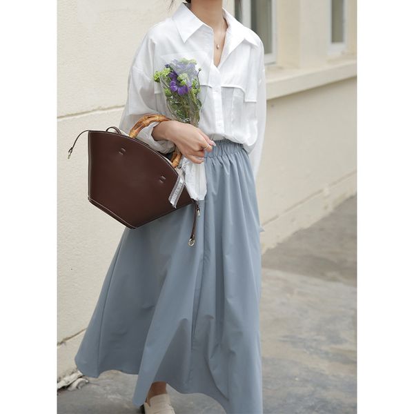 

french ins high waist solid color skirt for women, White