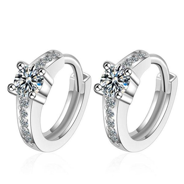 

sterling silver clear zircon circle hoop earring for child kids girls women beautiful loop huggies party jewelry & huggie, Golden;silver