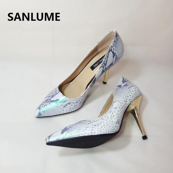 

women genuine leather high heels basic model pumps lady pointed toe silver wedding shoes inside sheepskin dress, Black