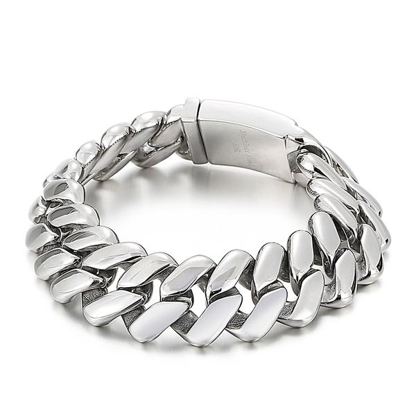 

122g weight stainless steel bracelet chain link mens bangle 20mm 8.66 inch high polished casting jewelry for birthday gifts.holiday gifts, Black