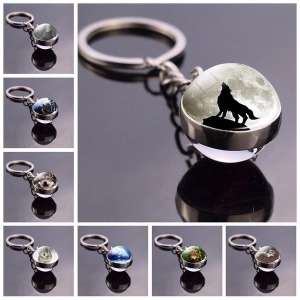 

keychains full moon wolf picture keychain glass ball men women jewelry animal key chains keyring gifts for, Silver