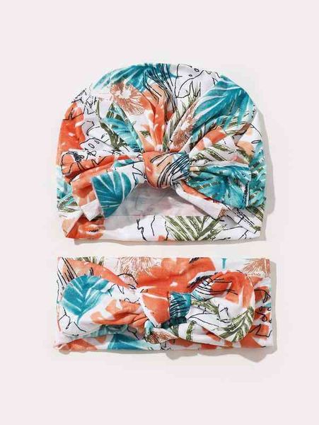 

baby leaf print bow decor hair band & hat she, Yellow