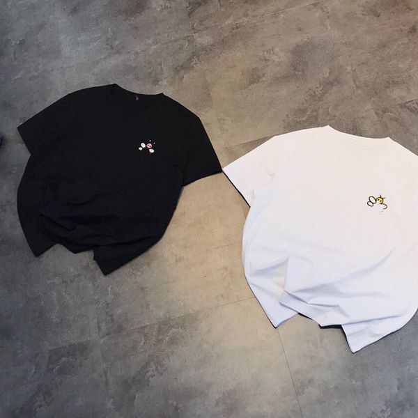 

couple short sleeve 2021 summer chest three dimensional embroidery bee men's and women's loose t-shirt, White;black