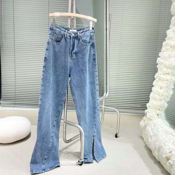 

go studio split women's spring and summer high waist thin tube loose wide leg pants, Blue