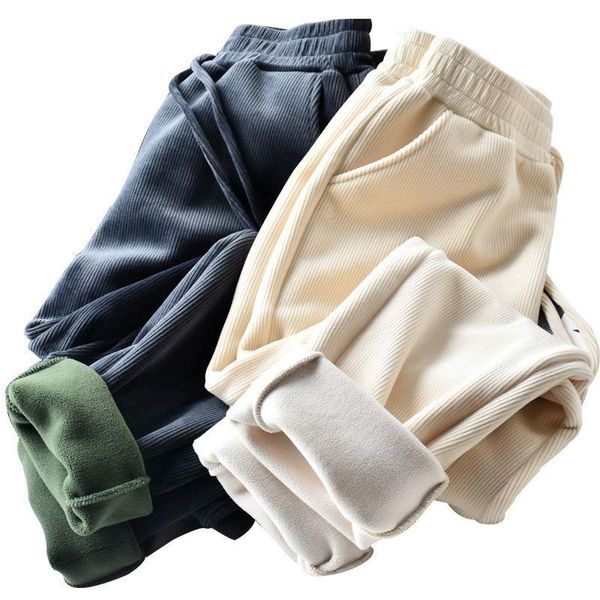 

women's pants & capris women corduroy radish straight autumn and winter loose harlan plush thickened female trousers, Black;white