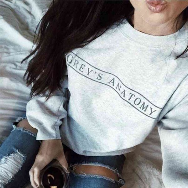 Cópia da carta de anatomia de Gray Mulheres Mulheres Moletom Moletom do Tumblr Inverno Pullovers Casual Cinzentos Anatomia Fashion Tops 210805