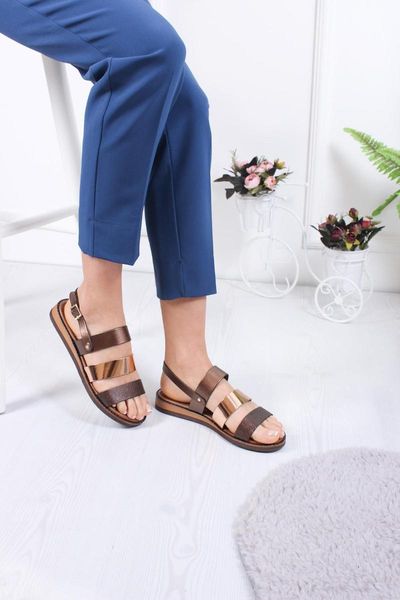 

women's brown genuine leather sandals, Black
