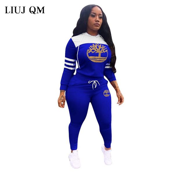 

autumn set plus size club outfits women long sleeve print jogger sets hooded tracksuits two piece hoodies suit women's pants, White