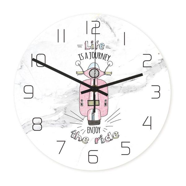 

wall clocks healing bicycle marble texture hanging clock uv printing bedroom living room decoration mute