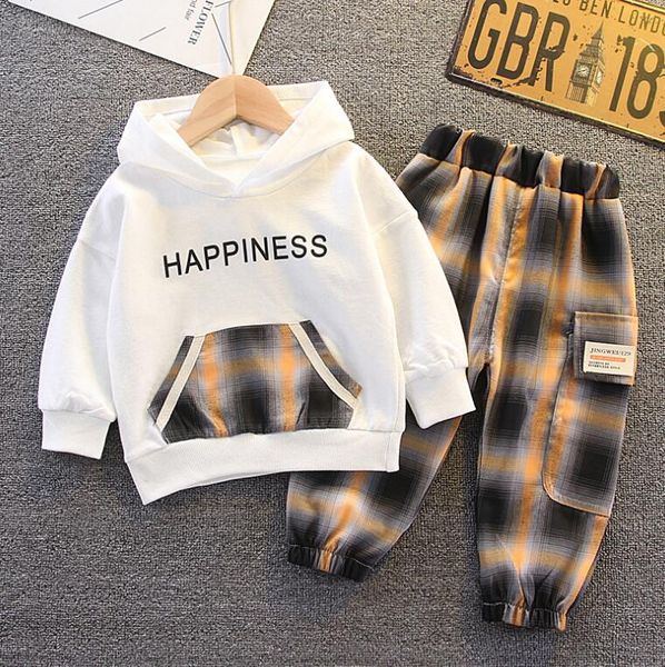 

children's long sleeve sets cotton hooded sweater cartoon clothes, White