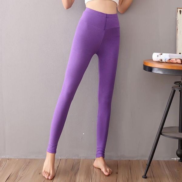 

women's leggings 2021 women spring autumn cotton long female tight warm solid color trousers ladies high waist bottoming pants e503, Black