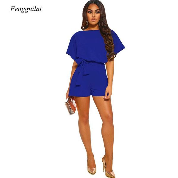 

women's jumpsuits & rompers summer women clothes short sleeve sashes o-neck solid color office playsuit overalls, Black;white