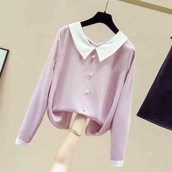 

autumn women's doll collar long sleeves shirt ladies students girls all-match casual shirts blouse a3704 210428, White