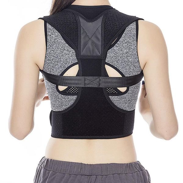 

adjustable back support posture corrector women men shoulder protector brace belt bandage pain relife drop, Black;blue