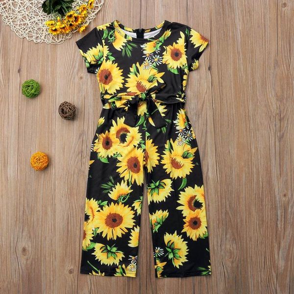 

baby girl clothes children kids girls short sleeve sunflower print bodysuit jumpsuit boy clothing sets jumpsuits, Blue