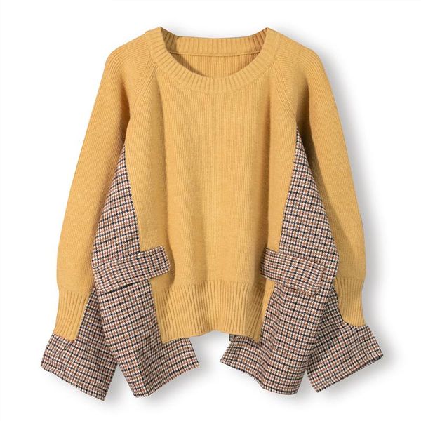 

women's sweaters [ewq] 2021 women autumn winter khaki knitted patchwork checkered oversized elegant fashion female tide 16e4074, White;black