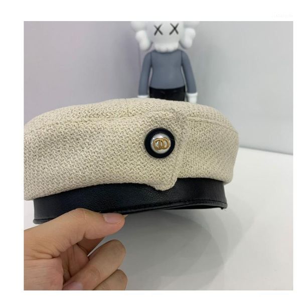 

berets winter ladies c-shaped pearl octagonal hat, Blue;gray