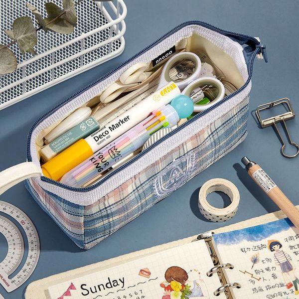 

angoo [a class] pen bag pencil case boat shape light color lattice storage pouch handle organizer for stationery school f438 bags