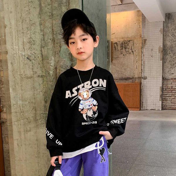 

new autumn boy sweatshirt teen boys black long sleeve pullover t-shirt kids cartoon print clothing for 5 7 9 11 13 14 years g0917
