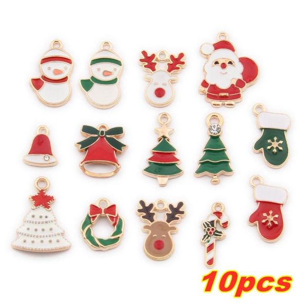 

charms 10pcs enamel christmas candy snowman bells gloves tree santa for earring pendant necklace flower diy jewelry making accessories, Bronze;silver