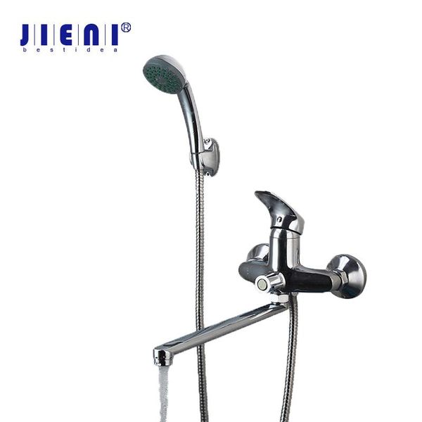 

wall mounted chrome brass bathroom shower faucet 350mm long spout bath mixer tap w/ hand bathtub set sets