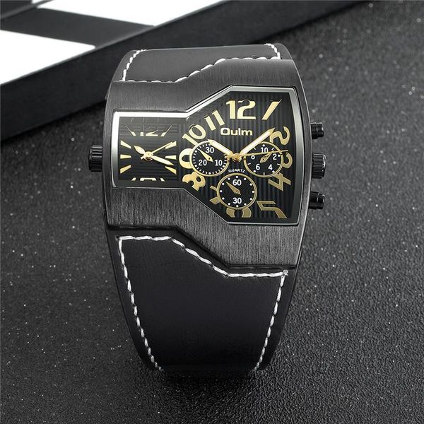 

wristwatches oulm 1220b male watch punk personalized strap big dial watches men outdoor sports luxury quartz wristwatch, Slivery;brown