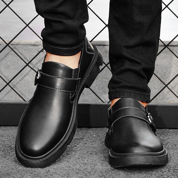 

45.46.47 size summer mens business casual leather shoes cowhide retro round head british leather shoes mens thick bottom soft leather big to, Black