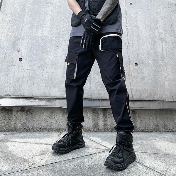 

streetwear tactics cargo pants men joggers sweatpants fashion trousers hip hop pocket design harajuku pant male hg118 men's, Black